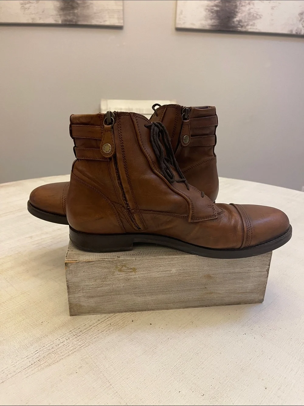 Geox Men's Tan Leather Chukka Boots with Buckle Detail